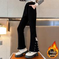 2025 Girls' Velvet Flare Trousers - Spring/Autumn Style, Casual One-Piece Long Pants for Older Children 120