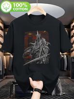 Men's Dark Lord Printed T-shirt - Angmar Witch King Design with Sword and Red Cloak Halloween T-shirt Essential for Fantasy F... S įvairiaspalvis