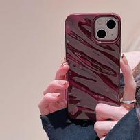 for For Iphone 16 1 14 Plus 13 12 11promax three-dimensional pleated wave wine burgundy high-end  Back Soft Cover For iPhone 12 Pro