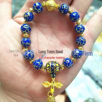 Prosperous Flowers Blue Cloisonné Bracelet: Six-Character Mantra, Lotus Seed, Vajra Wheel Luck Beads for Women