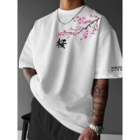 Vyšnių žiedų rašto japoniško stiliaus marškinėliai vyrams ir moterims, vasariniai medvilniniai drabužiai, apvalia iškirpte, trumpomis rankovėmis T-shirt S