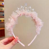 Princesės stiliaus karūnos galvos apdangalas, tinklelis Bowknot Pearl plaukų segtukas sulankstomas nėriniais siuvinėjimas galvos juostos plaukų segtukas 1