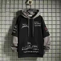 Autumn and Winter Retro Tide Brand Trend Fake Two-piece Fleece Sweater Men's Ins Color Matching Korean Version Loose Hoodie 3XL juoda