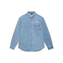 Li Ning Golden Era Washed Letter Pattern Printed Single-Breasted Denim Long Sleeve Shirt Men shirts Light-Blue ASHT023-2 3XL