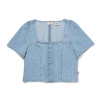 Levis Solid Color Square Neck Short Sleeve Shirt Women tops Blue A7332-0004 S