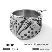 Tonghuashun Stainless Steel Men's Hip Hop Poker Card Ring 22 (Inner Diameter) gray