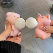 Cute Bubble Blowing Pig Squishy Toy Soft Animal Squeeze Stress Relief Portable Fidget Vent Toys For All Ages Party Favor