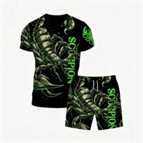 Europe and America Animal Scorpion Pattern Outdoor Street Men's T-shirt and Shorts 2 Piece Set Summer Casual Outfit Men's and Women's Sports Set XXS