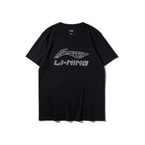Li Ning Sportinės Mados Serijos Logotipas Raidė Apvalia Iškirpte Patogūs Universalūs Kvėpuojantys Laisvi Marškinėliai Trumpomis Rankovėmis Unisex Marškinėliai Juodi AHSU833-1 M