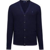 Polo Ralph Lauren Logotipas Siuvinėtas V formos iškirptės Viengubas krūtinės Ilgomis rankovėmis Megztas megztinis Vyriškas megztinis Tamsiai mėlynas 710941095-001 S black