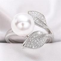 925 Sterling Silver Pearl Leaf Rings for Women Fashionable Female Leaf Rings Wedding Party Sweet Jewelry Gifts 6