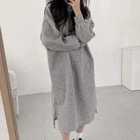Autumn Winter Hooded Dresses for Women Baggy Korean Style Long Hoodie Gray Dresses One Size pilka