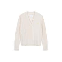 Calvin Klein V-Neck Solid Color Pullover Sweater Women Tops Off-White J220488-ACF XS white