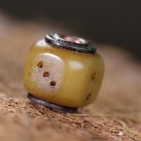 Tibetan Carved Camel Bone Dice with Inlaid Beads for DIY Buddhist Jewelry and Accessories.