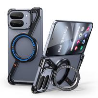 Oatsbasf Metalinis buferio dėklas Google Pixel 10 Pro Fold Z formos plonas telefono dėklas su magnetiniu žiedu-stovu Paprastas galinis dangtelis aluminum&Google Pixel 10 Pro Fold juoda