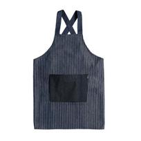 Stripe Stain-resistant Kitchen Apron with Pocket And Removable Hand Towel for Women Men Cross-back Restaurant Cooking Pinafore Breathable tamsiai mėlyna spalva