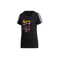 Adidas Neo Three-Stripe Pattern Print Round Neck Short Sleeve T-Shirt Women Tops Black GK1567 S