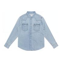 Levis SS22 Water Washed Solid Color Spliced Logo Long Sleeve Shirt Men shirts Blue 85745-0003 XXL