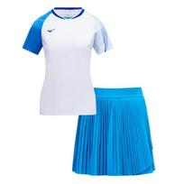 Mizuno Color Block Logo Print Striped Quick-Dry Breathable Comfortable Short Sleeve Top Casual Skirt Set Women sets Blue White 72CG45P101 XL