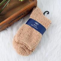 Men's Solid Color Half-Velvet Coral Fleece Warm Sleep Socks One Size chaki