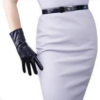 Blue Driving Leather GLOVES 28cm Wrist Short Faux PU Lambskin Spring Bright Colors Cosplay Fashion Stage Halloween Custome Glove M