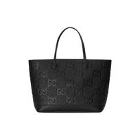 Gucci GG įspaustas juodo odinio pirkinių krepšys su viršutinėmis rankenomis, unisex, kasdieniam naudojimui Basic Set (Bag+Dust Bag) black
