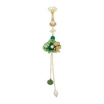 Exquisite Lotus Leaf Pearl Exquisite Goldfish Tassel Fresh Green Long Pendant Natural Hotan Jade Brooches Women Hanfu Jewelry