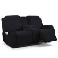 2 Seater Split Recliner Sofa Cover Jacquard Fabric Elastic Loveseat Armchair Slipcover with Cup Holder Couch Covers Home white