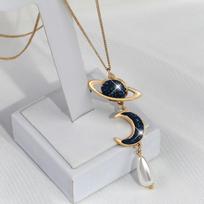 Cold Wind Short Sweater Chain Star And Moon Cherish Pearl Water Drop Necklace Women'S Accessories