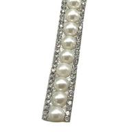 Yousheng Faux Pearl Rhinestone Ribbon 1 Yard Self Adhesive Decorative Strip Elegant White Faux Pearl Accent Strip for Clothing Shoes Phone DIY S
