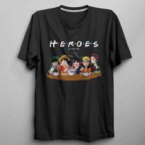 100% cotton TOPS UNISEX TEES MENS WOMENS Anime Heroes T-Shirt Unisex Kids Adults Anime Lover Tee Japanese Manga Gift XL juoda