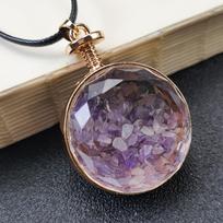 Dried Flower Necklace Time Glass Bead Pendant Necklace Tourist Attraction Dried Flower Pendant Necklace One Size violetinė