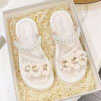 Sandals women's 2025 summer new versatile casual platform flower sandals with skirts high heels non-slip Roman sandals 35
