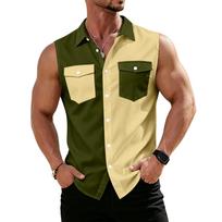 Men's Workwear Lapel Button-Down Vest Shirt - Lightweight Sleeveless Top L armijos žalia spalva