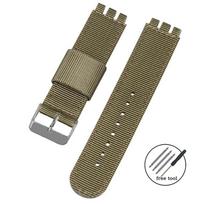 17mm 19mm 20mm Nailoninė apyrankė Swatch laikrodžiui Austas drobės audinio dirželis Vyriškas Karinis Sportinis Greito atsegimo apyrankė 17mm&Silver Buckle
