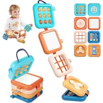 Busy Board for Toddler Montessori Sensory Toys for Baby Fine Motor Skills Travel Airplane Activity Cube Toys Gift for Boys Girls blue
