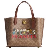Coach X Peanuts Signature Canvas Leather Trim Tote Bag for Daily Use Basic Set (Bag+Dust Bag)