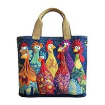 Quilted Tote Bag Retro Print Fabric Commuter Tote Vintage Lightweight Foldable Handbag for Women Daily Use Travel Grocery Shopping