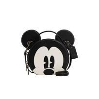 COACH Disney 17 joint model Mickey Mickey ears zipper closure leather small round bag crossbody bag small size women's black and white juoda