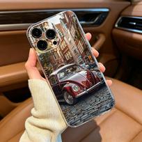Vintage- Beetle  Retro Car Phone Case For iPhone17,16,15,14,13,12,11 ,Pro Max,16/15/14 Plus Transparent Cover iPhone12ProMax gray