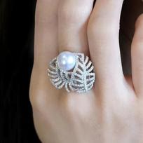 New Hollowed Out Around Pearl Adjustable Ring Personality Original  Sterling Silver Zircon Women's Ring Fine Bridal resizable