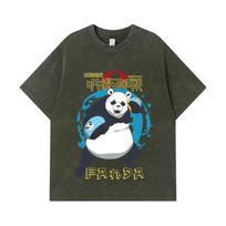 275 GSM Washed T-shirts 100% Cotton Jujutsu Kaisen V62 Panda Print Unisex Heavy Cotton T Shirt S armijos žalia spalva
