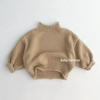 Boys and Girls Sweaters Children's Knitted Bottoming Shirts Autumn and Winter New StylesTrendy Baby Half Turtleneck Pullover Tops 90cm smėlis