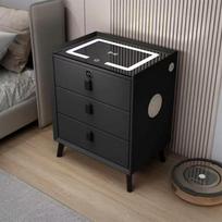 Modernus vientiso medžio išmanusis naktinis staliukas su belaidžiu įkrovimu, šviesa ir pirštų atspaudų užraktu Assembled (40*40*59) CM black