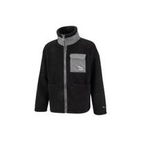 PUMA FW22 Embroidered Logo Faux Shearling Jacket Unisex Outerwear Black 539570-01 L gray