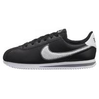 Nike Cortez Basic Leather SE GS Chenille Swoosh - Black Kids Sneakers Pure-Platinum AA3496-002 37.5