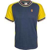 Nike Court Heritage Logo Embroidered Color Block Round Neck Tennis Short Sleeve T-Shirt Men Tops Thunder-Blue FN0318-437 M yellow