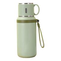 Cup 316 Stainless Steel Vacuum Insulated Bottle with Leakproof Lid And Portable Handle 2-in-1 Drinking Cup Wide Mouth for Hot Cold Drinks 600ML žalia