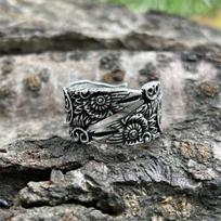 Viking Odins Raven Triskele Symbol Wicca Rings For Women Men Antique Amulet Tribal Jewelry Ravenclaw resizable antikinės sidabrinės spalvos