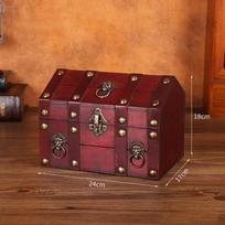 Pirate Treasure Chest With Lock Wooden Lockable Trinket Box Vintage Design Money Coin Decor Storage Box Jewelry Box